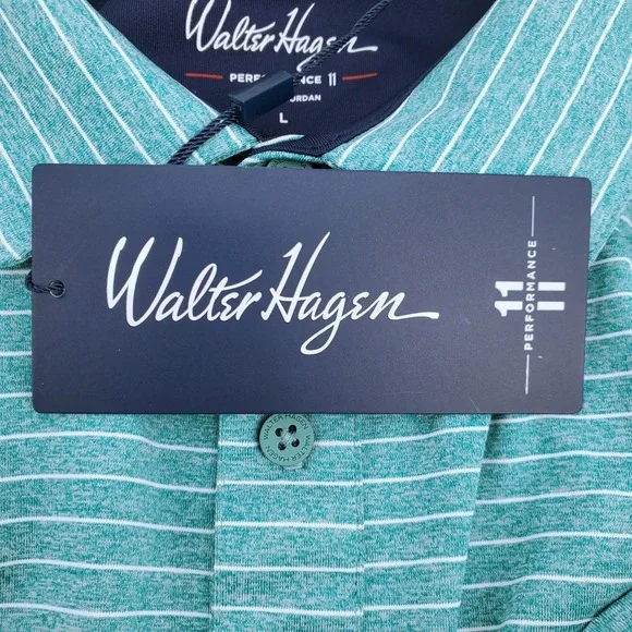 Walter Hagen Mens L‎ Classic Stripe Polo Shirt Performance 11 Teal White Golf - Picture 6 of 8